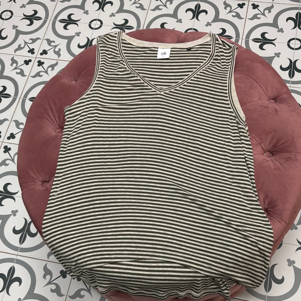 CAbi Black and White Striped Tank Top